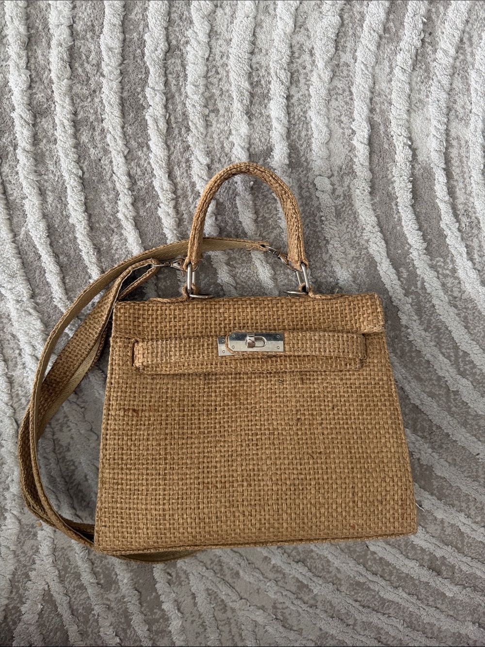 Woven Mini Top-Handle Bag in Tan
